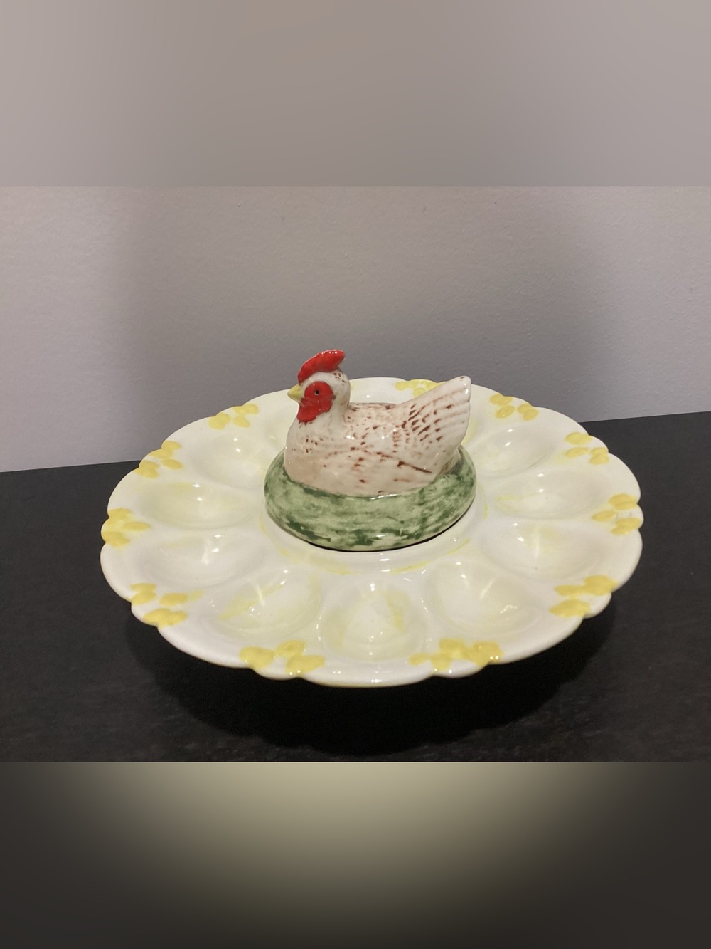 Vtg. Ceramic Deviled Egg Platter 1960s Mid-century Piece. Platter has a nesting